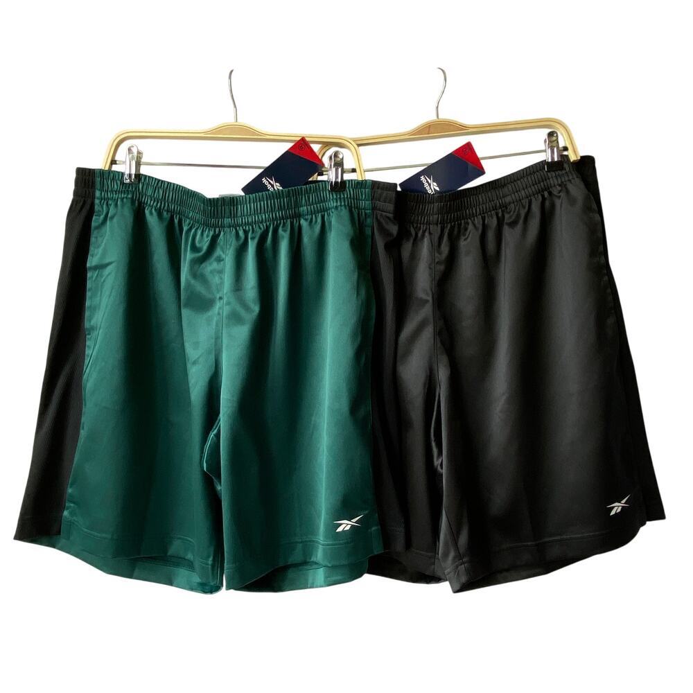 Lot of 2 Reebok Retro Men Basketball Shorts 2XL Black Green Satin Activewear NWT